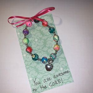 Handmade Apple Charm Clay Beaded Stretch Bracelet